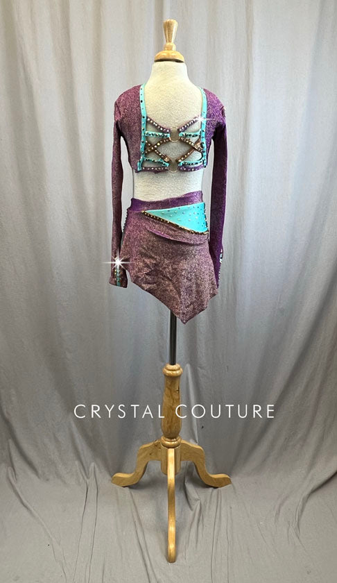 Custom Metallic Grape/Bronze/Mint Top and Skirt Set- Rhinestones