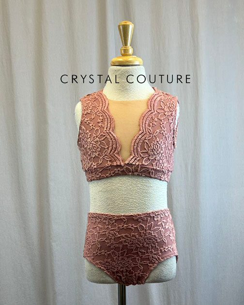 Custom Mauve Lace Overlay Crop and Brief Set