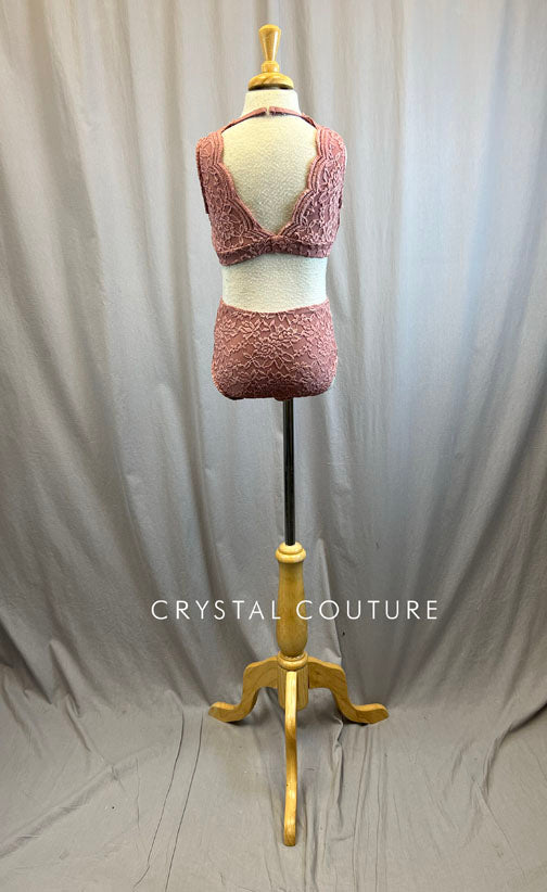 Custom Mauve Lace Overlay Crop and Brief Set