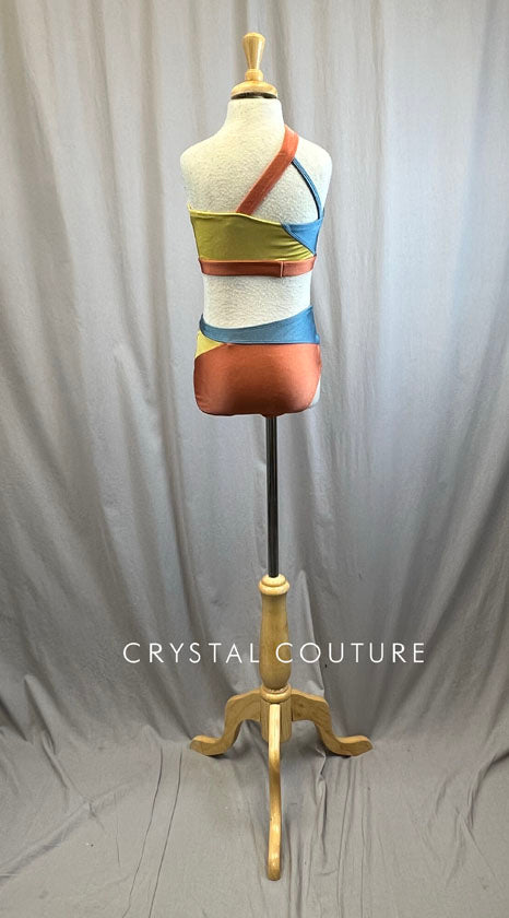 Custom Color Block Burnt Orange, Mustard, and Navy Two Piece Bra Top and Brief