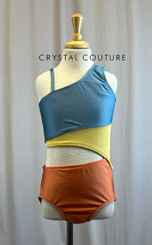 Custom Color Block Burnt Orange, Mustard, and Navy Leotard with Cutouts