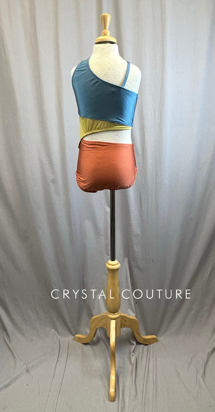 Custom Color Block Burnt Orange, Mustard, and Navy Leotard with Cutouts