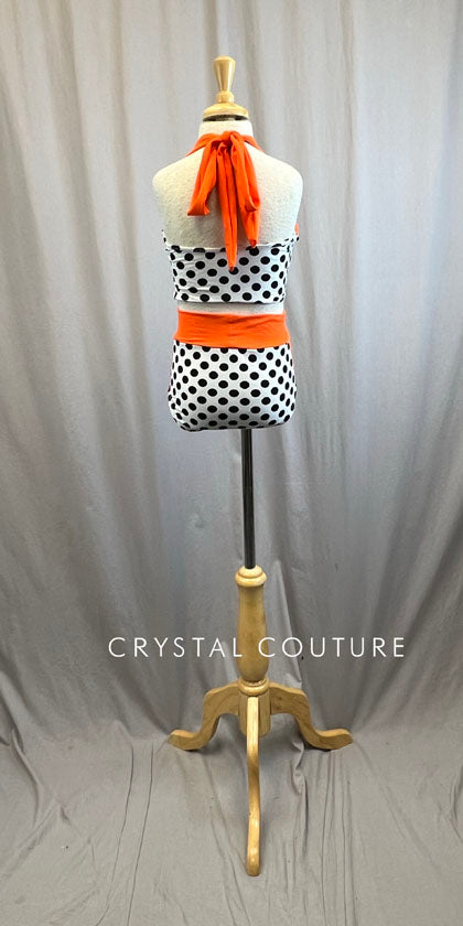 Custom Neon Orange and Black and White Polka Dot Bathing Suit Se
