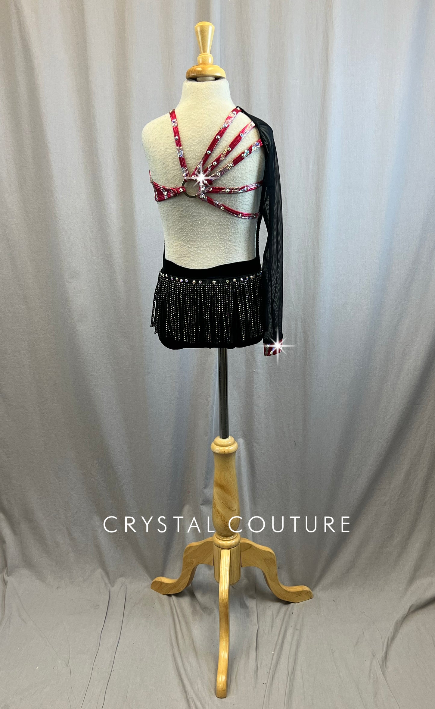 Black One Sleeve Leotard with Pink Accents
