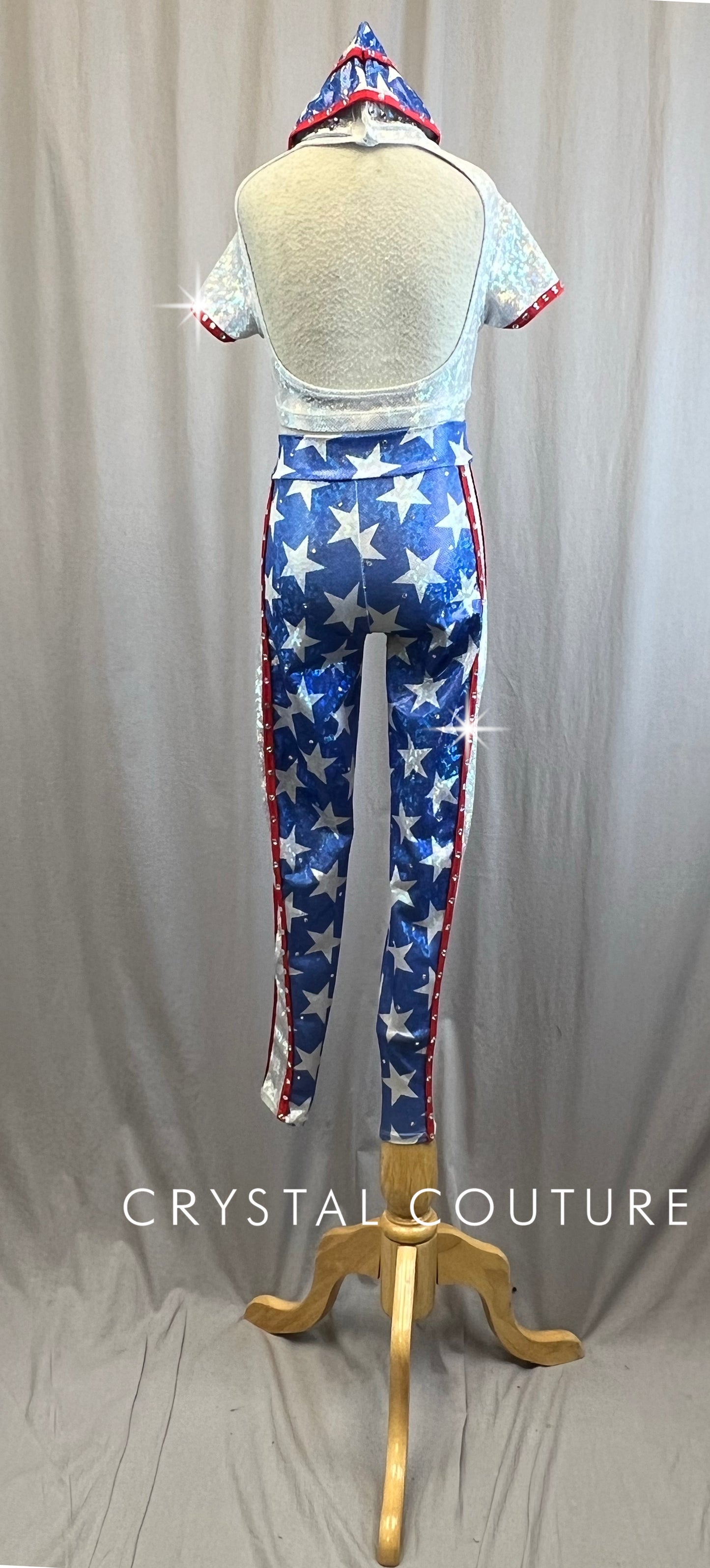 Silver, Red and Blue Two Piece with spangles - Rhinestone