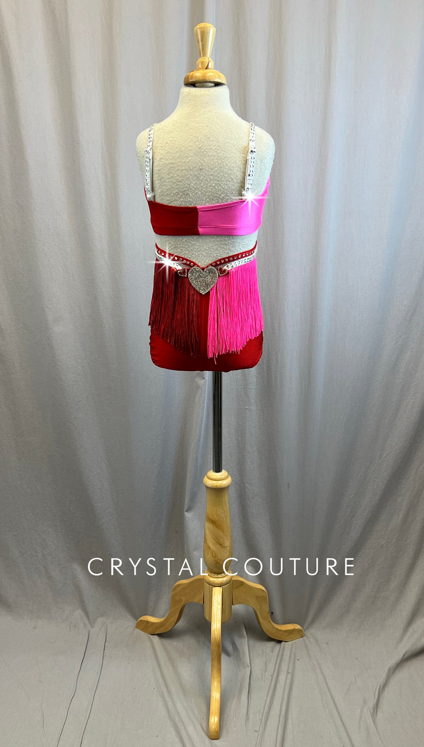 Pink and Red Leotard with fringe and pearl accents