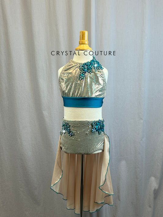 Teal and Champagne Two Piece- Rhinestones