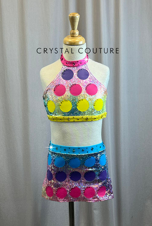 Custom Pop-Its Polka Dots Halter Crop and Skirt Set -Rhinestones, Accessories