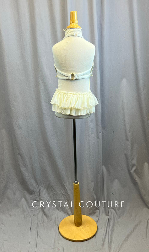 Custom Ivory Lycra and Mesh Leotard with Half Skirt - Accessories, Appliques, Rhinestones