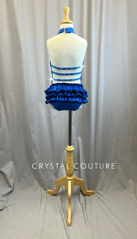 Custom Royal Blue Lycra and Mesh with Ruffle Skirt Leotard -Appliques, Rhinestones, Accessories