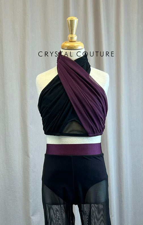 Custom Black and Plum Mesh Top and Capri Pants