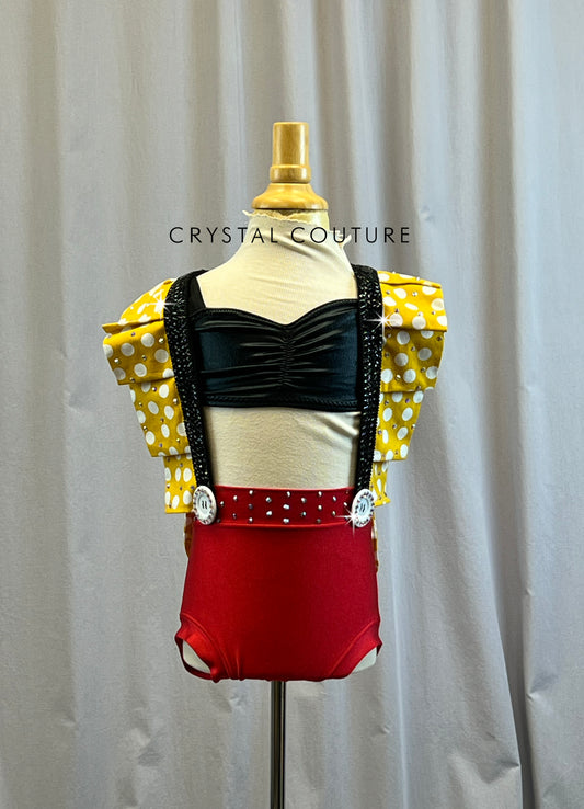 Custom Mickey Mouse Inspired 2 Piece Top and Booty Shorts Set -Rhinestones, Hairpiece