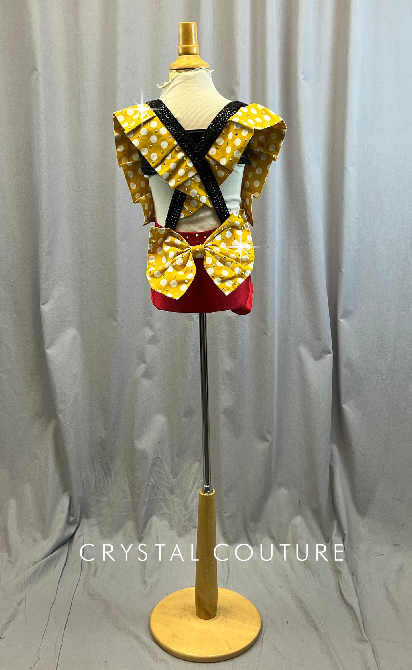 Custom Mickey Mouse Inspired 2 Piece Top and Booty Shorts Set -Rhinestones, Hairpiece