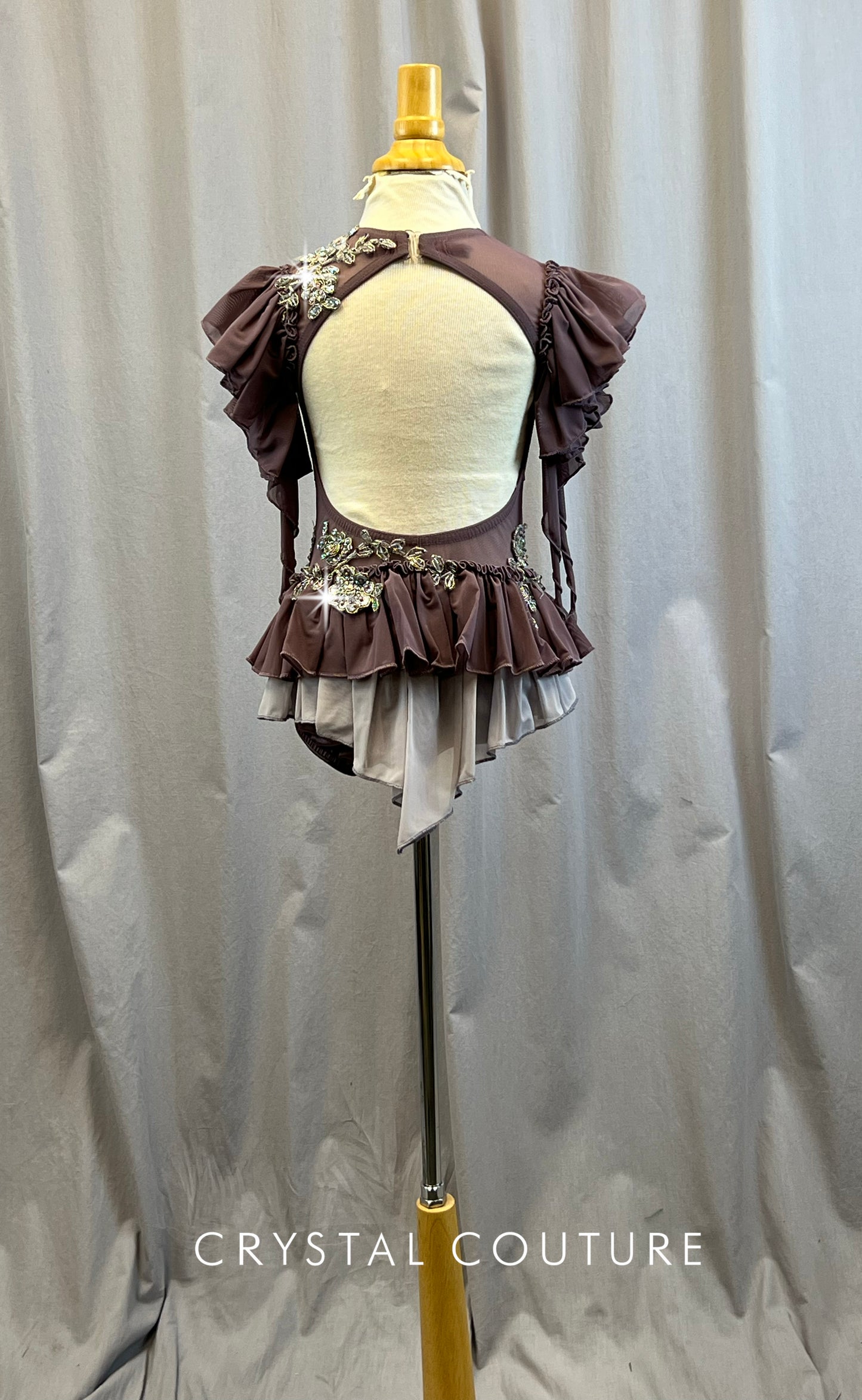 Custom Dusty Purple Ruffle Leo -Beaded Appliques, Rhinestones, Hairpiece