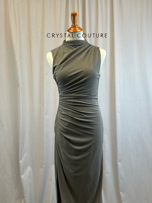 Gray Mock Neck Dress with Ruching