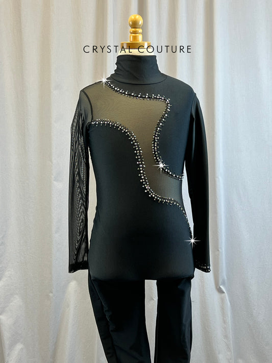 Black Long Sleeve Lycra Unitard- Rhinestones