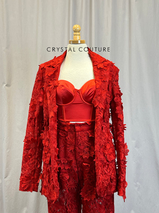 Red Lace Pant Suit with Red Bustier Top - Accessories