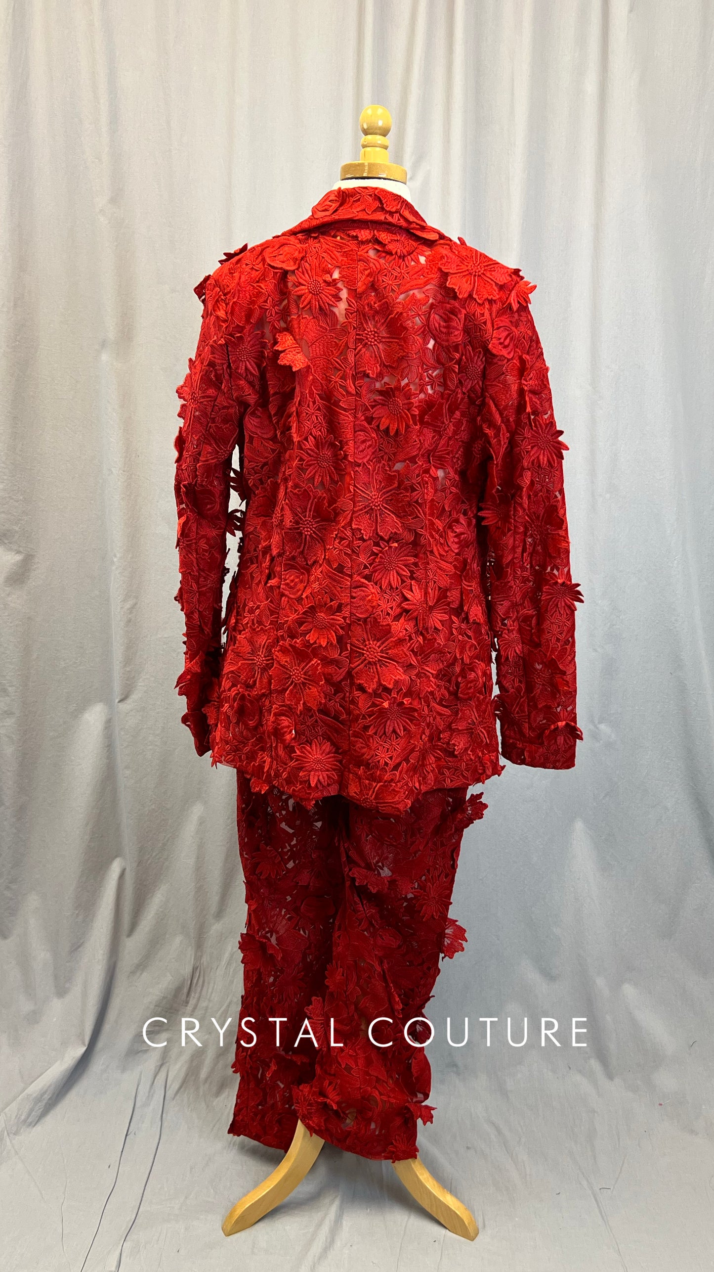 Red Lace Pant Suit with Red Bustier Top - Accessories
