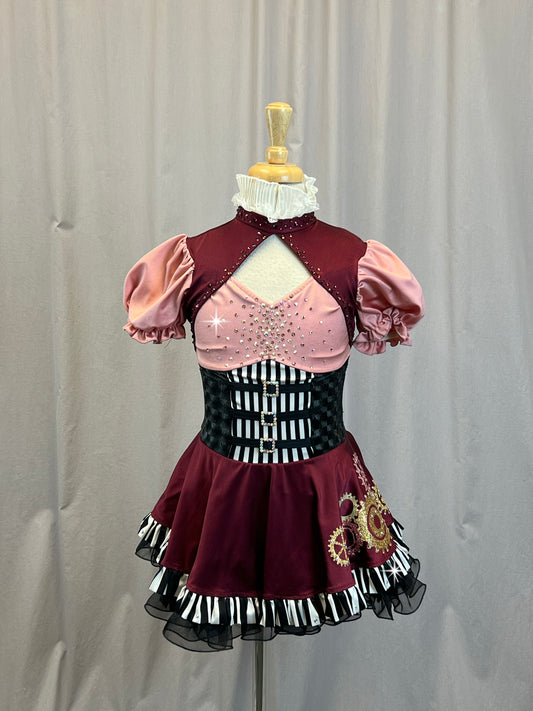 Custom Burgundy, Pink, Black and White Steampunk Dress - Rhinestones - Accessories