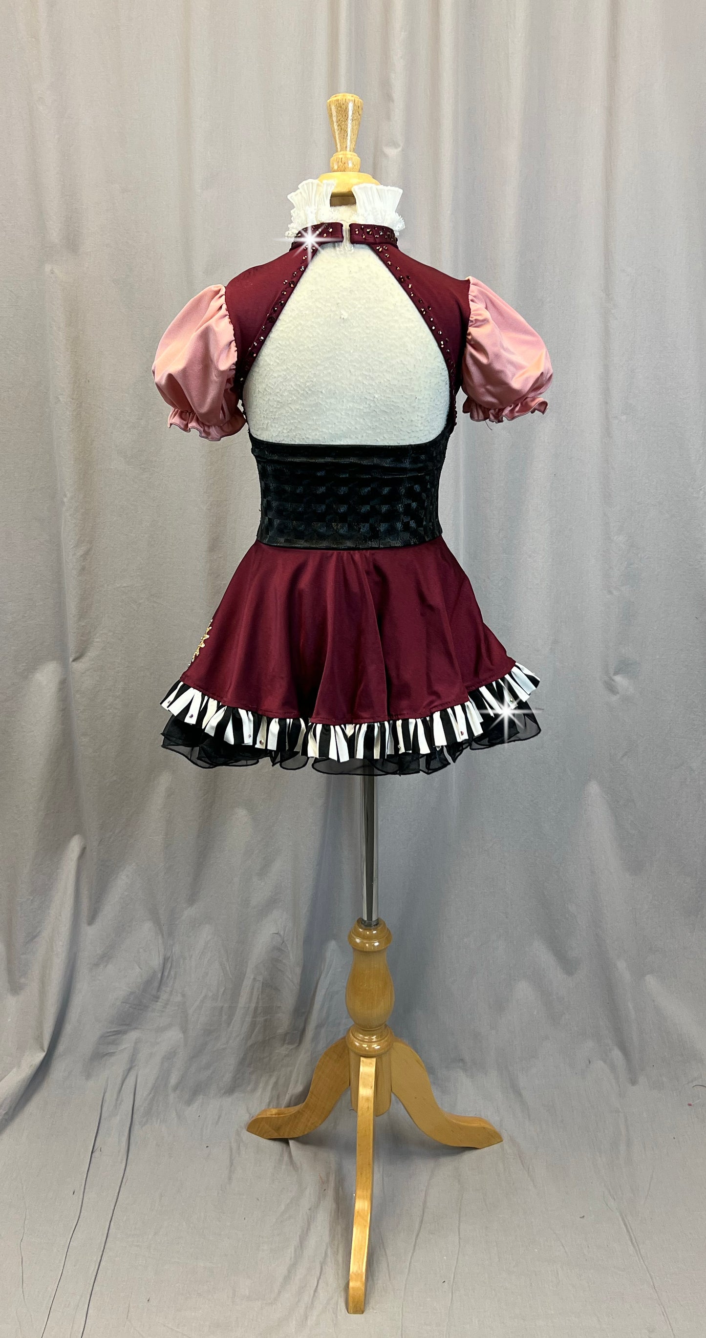 Custom Burgundy, Pink, Black and White Steampunk Dress - Rhinestones - Accessories