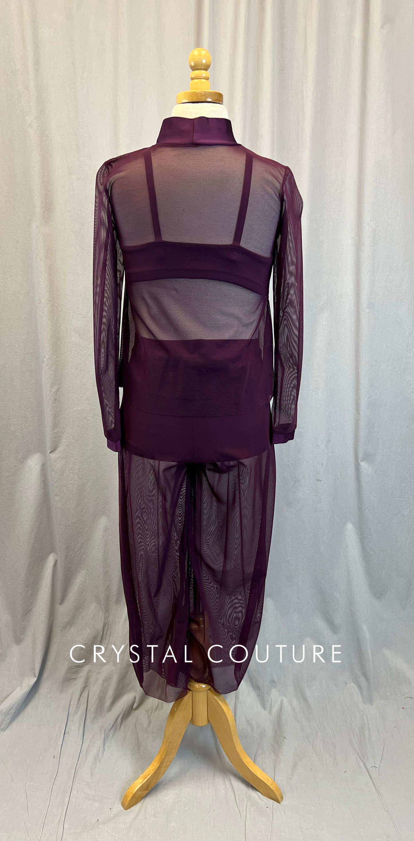 Custom Plum Mesh Long Sleeve and Pants- Plum Bra Top Three Piece Set