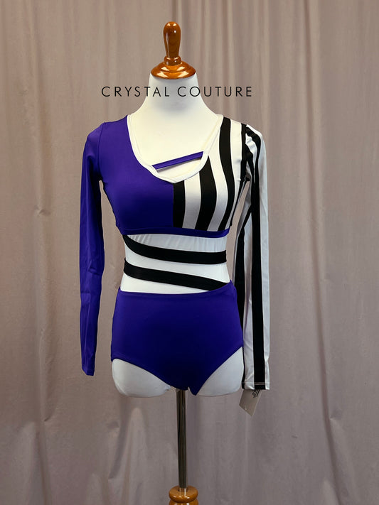 *Brand New* Purple and Black and White Stripe Color Block Long Sleeve Crop and Brief Set