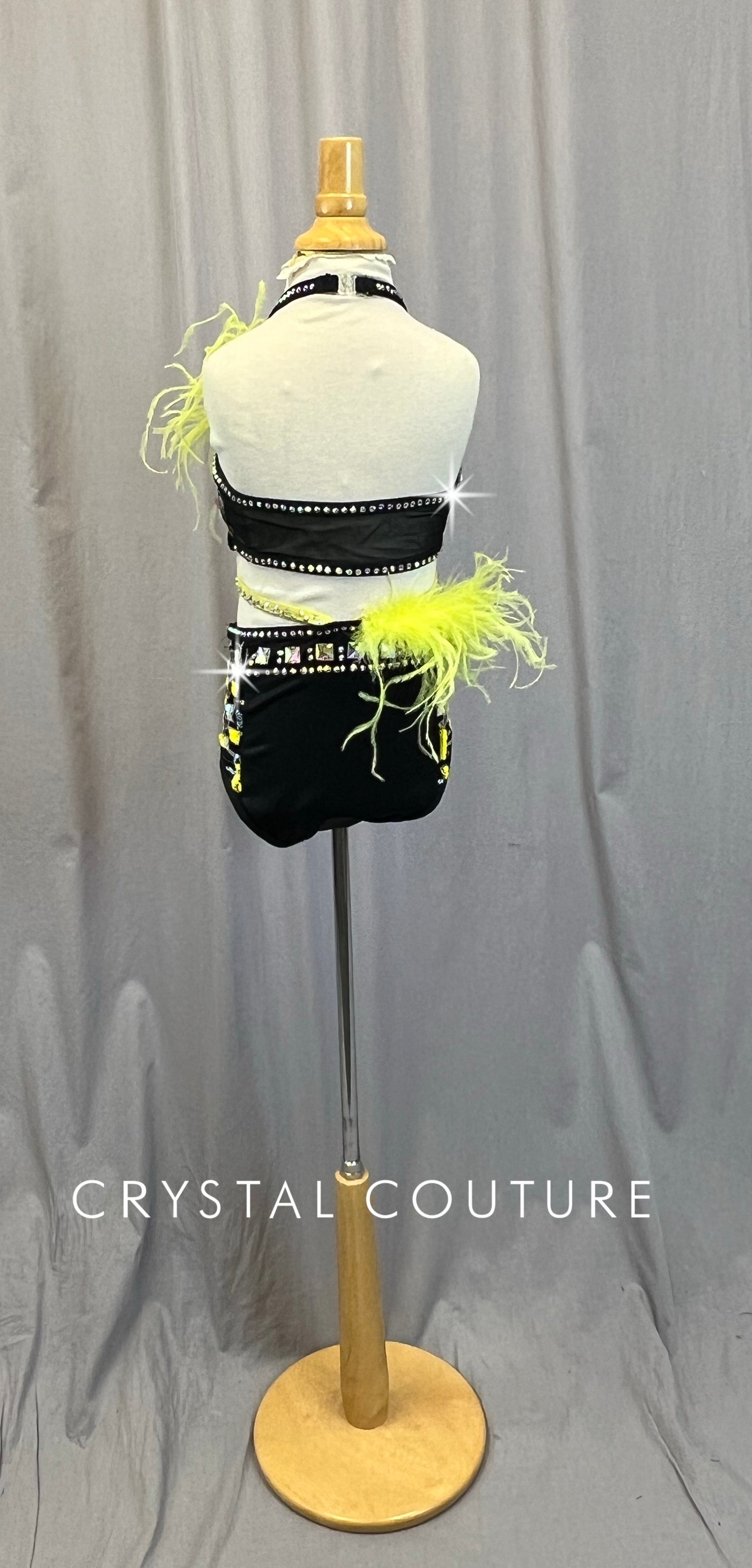 Black and Yellow Strappy Leotard- Rhinestones