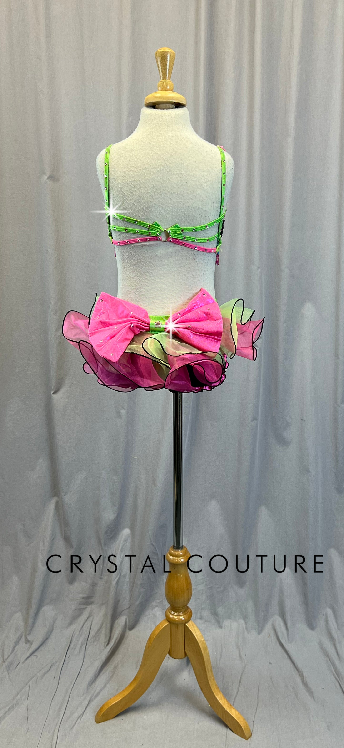Pink, Green, and Black with Beaded and Floral Accents Two-Piece.