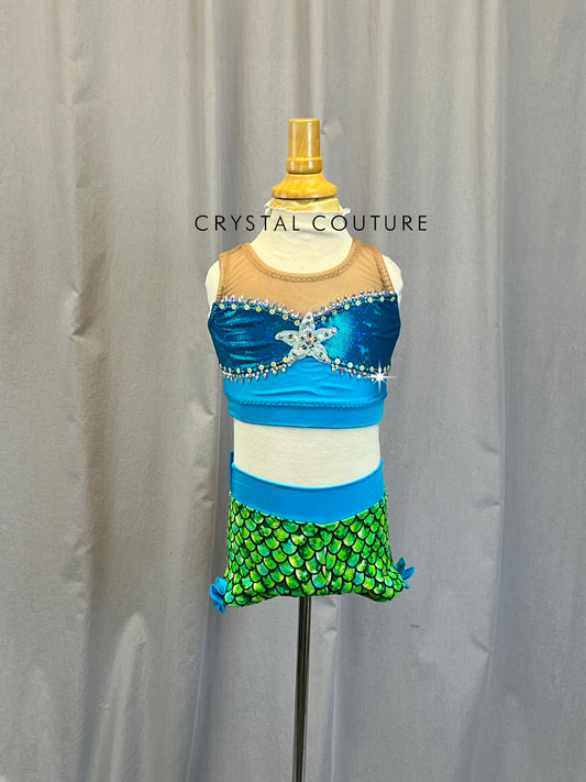 Teal and Green Mermaid Two Piece Set - Rhinestones