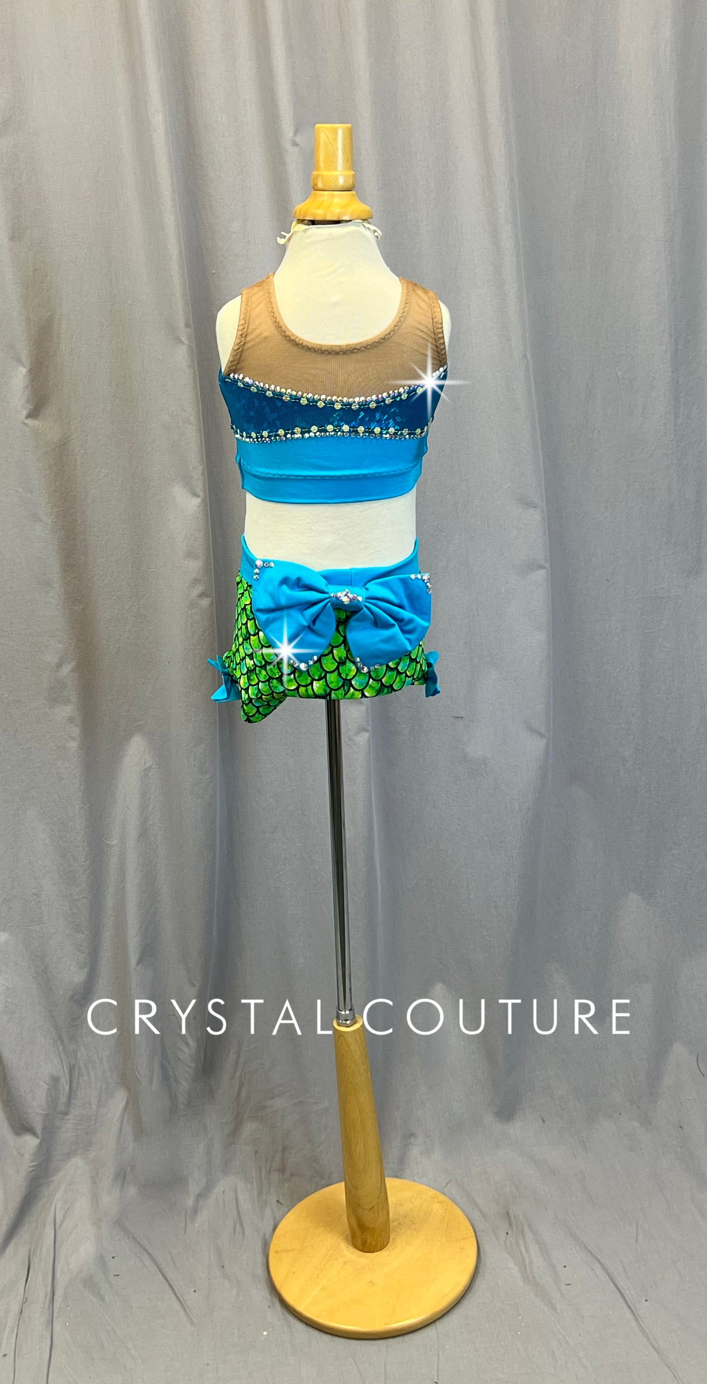 Teal and Green Mermaid Two Piece Set - Rhinestones