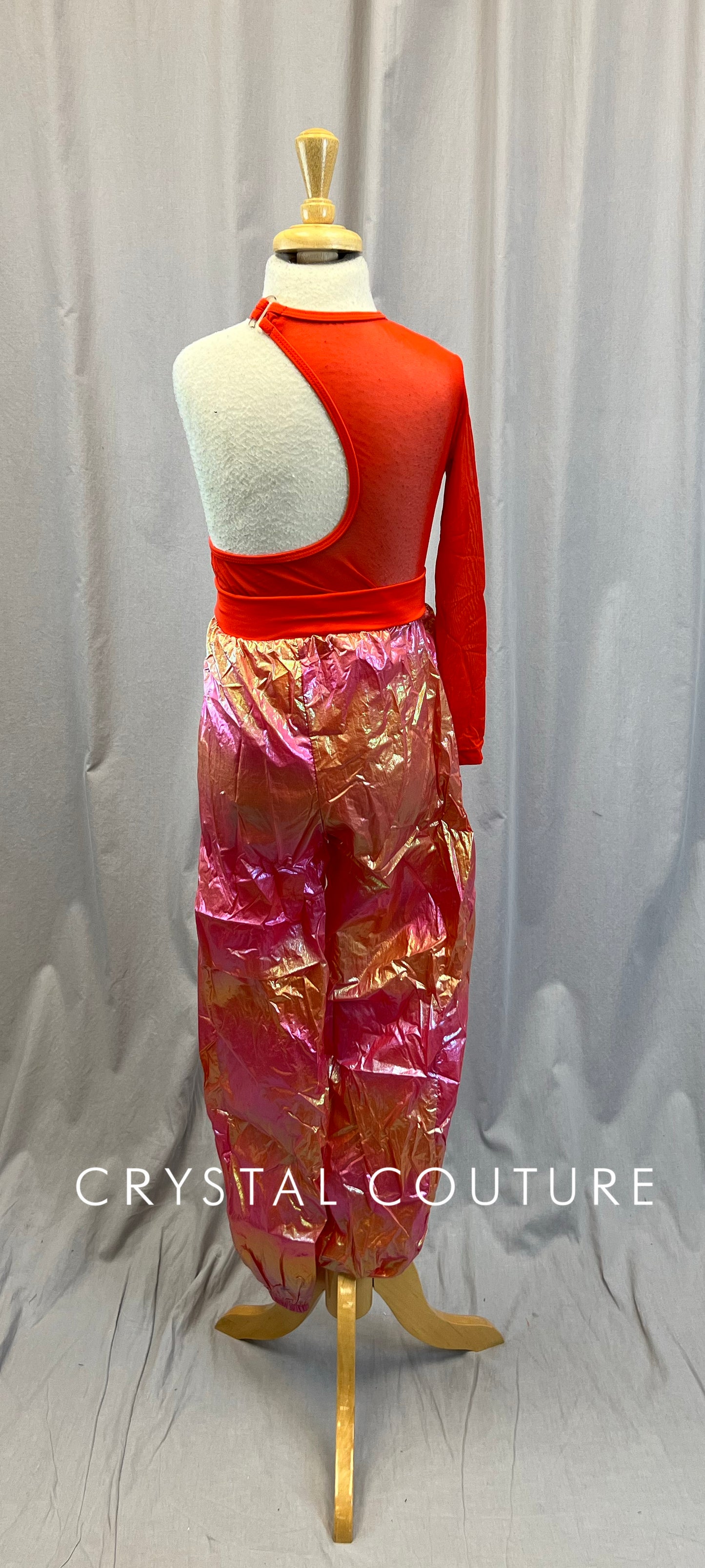 Red and Peach Parachute Pant Asymmetrical Unitard
