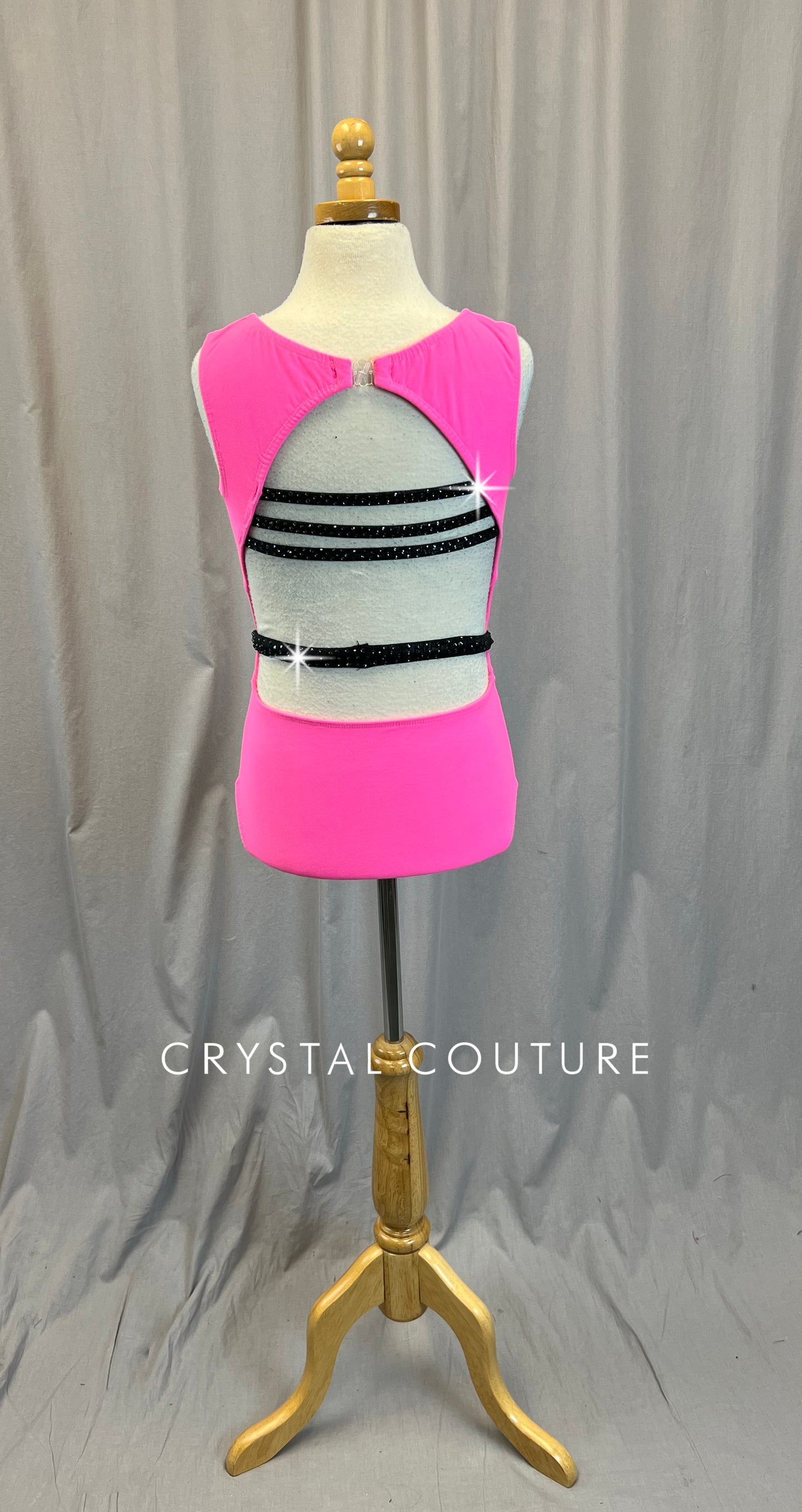 Custom Neon Pink and Black Leotard - Rhinestones