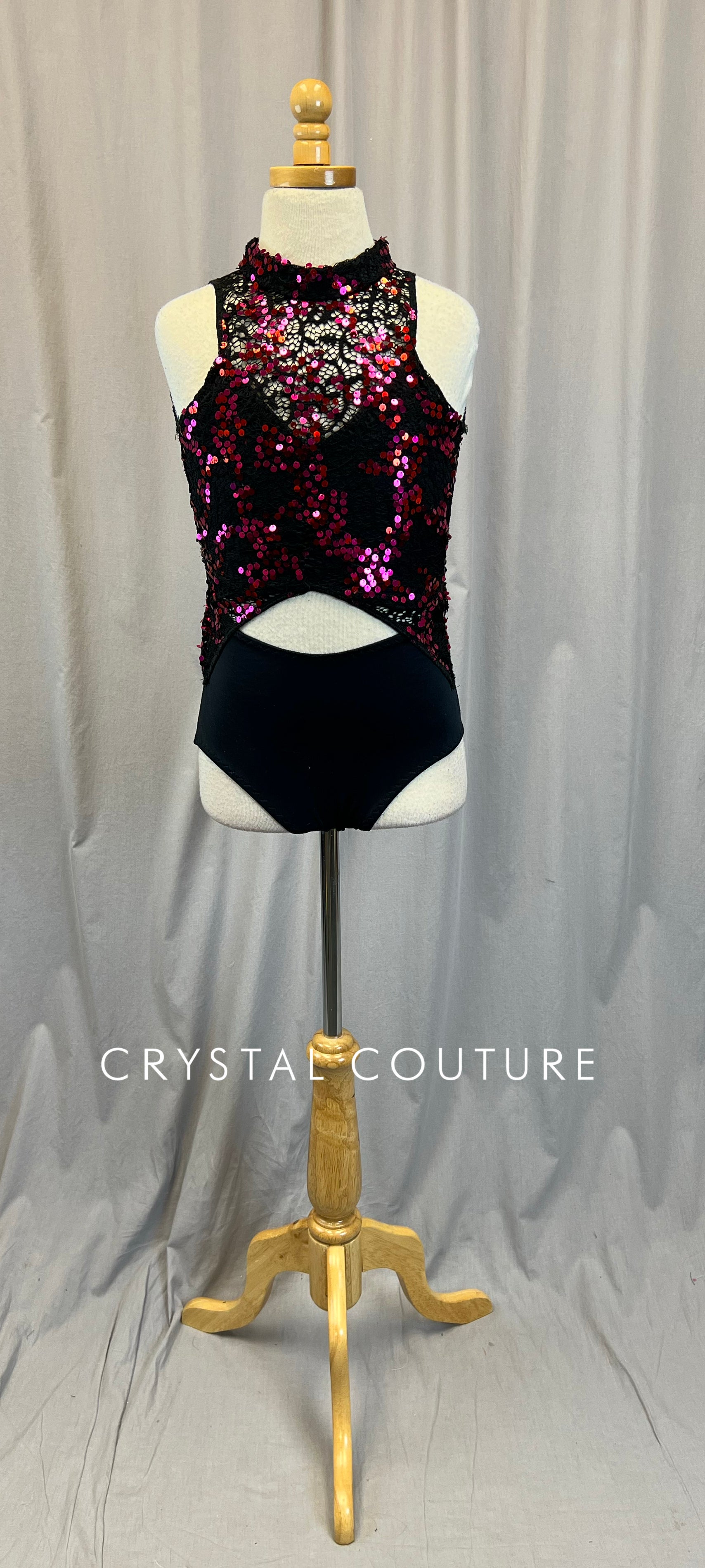 Custom Black with Pink Sequin Lace Leotard - Rhinestones -Accessories Crystal Couture Custom Black with Pink Sequin Lace Leotard - Rhinestones -Accessories Crystal Couture
