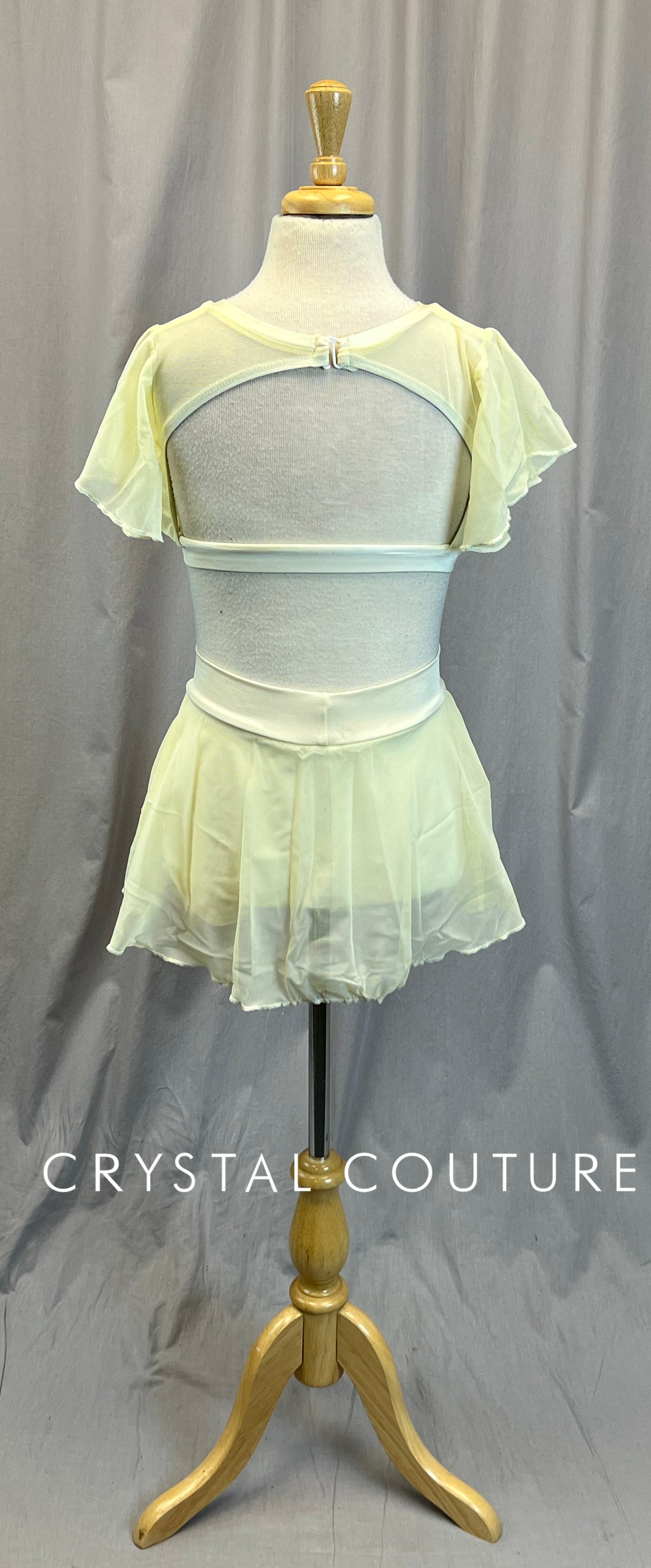 Butter Yellow Flutter Sleeve Mesh Top and Skirt Set