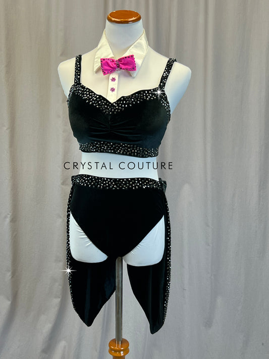 Black Velvet Tuxedo Inspired Two-Piece Set - Rhinestones - Accessories