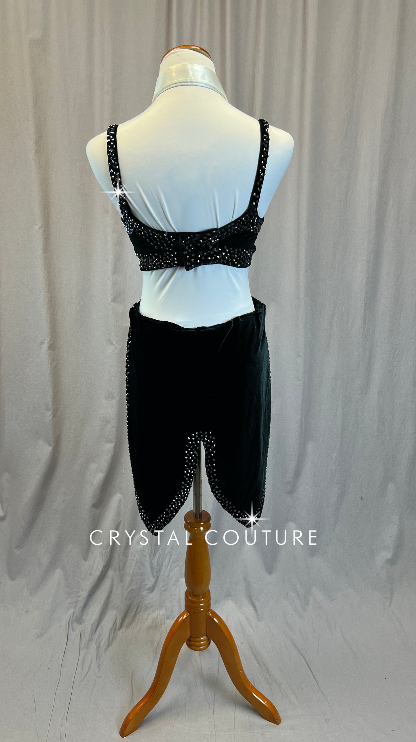 Black Velvet Tuxedo Inspired Two-Piece Set - Rhinestones - Accessories