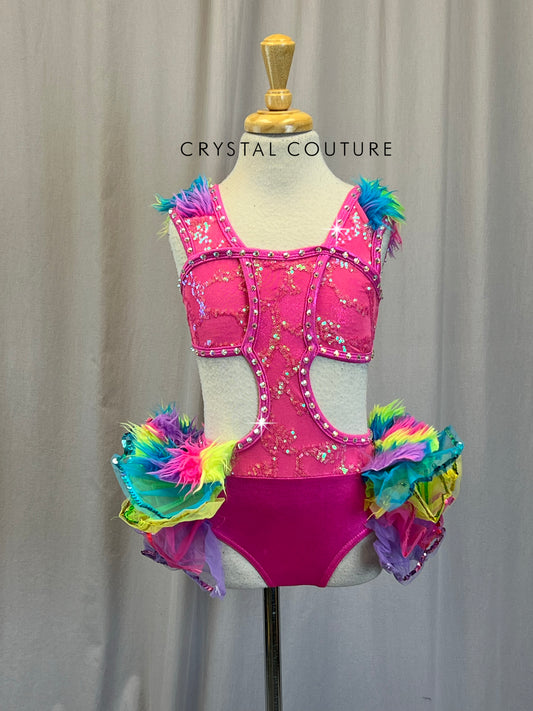 Pink Sequin and Rainbow Fur Tutu Dress - Rhinestones - Accessories