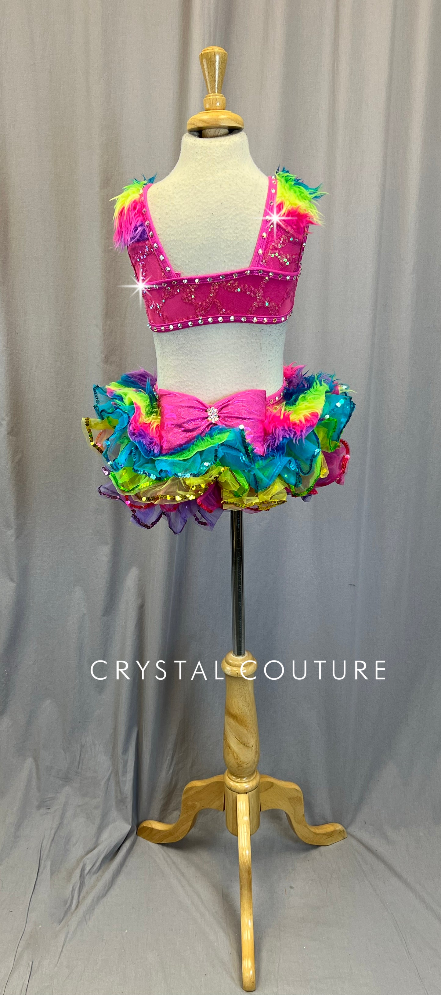 Pink Sequin and Rainbow Fur Tutu Dress - Rhinestones - Accessories
