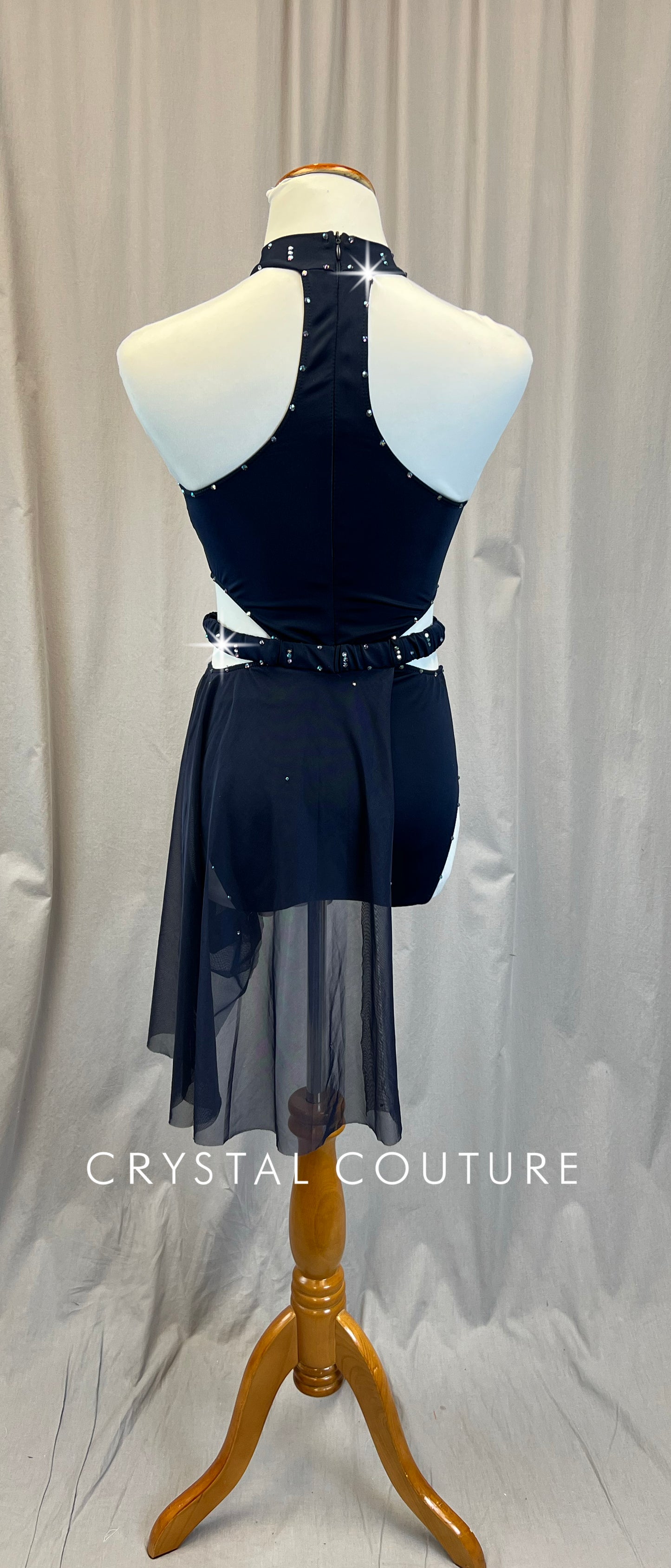 Navy mock neck Leotard with Half Skirt - Appliques - Rhinestones