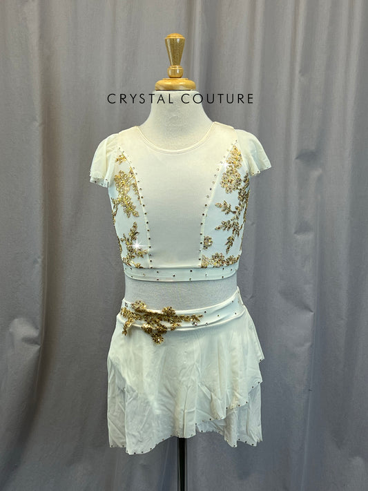 Ivory and Gold Cap Sleeve Crop top and Skirt Set - Rhinestones