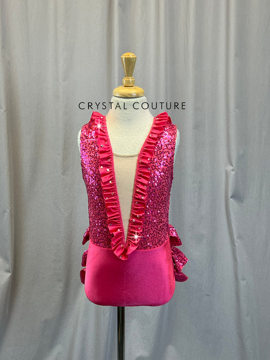 Pink Sequin Ruffle Leotard - Rhinestones