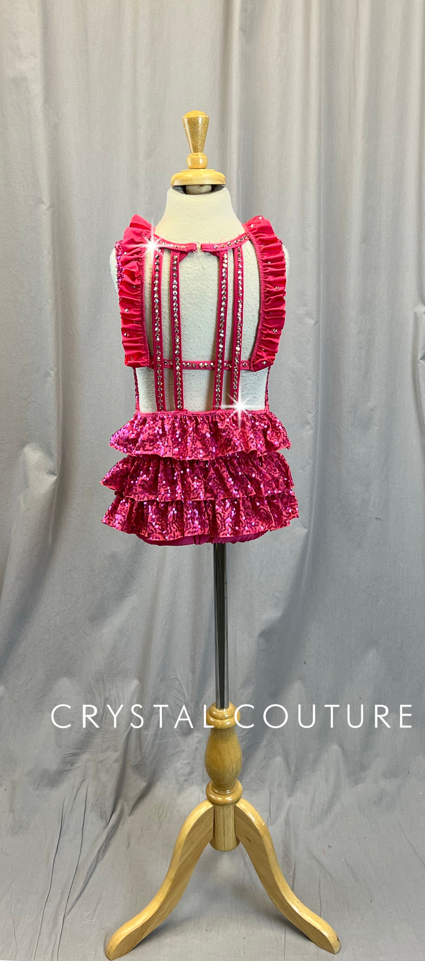 Pink Sequin Ruffle Leotard - Rhinestones
