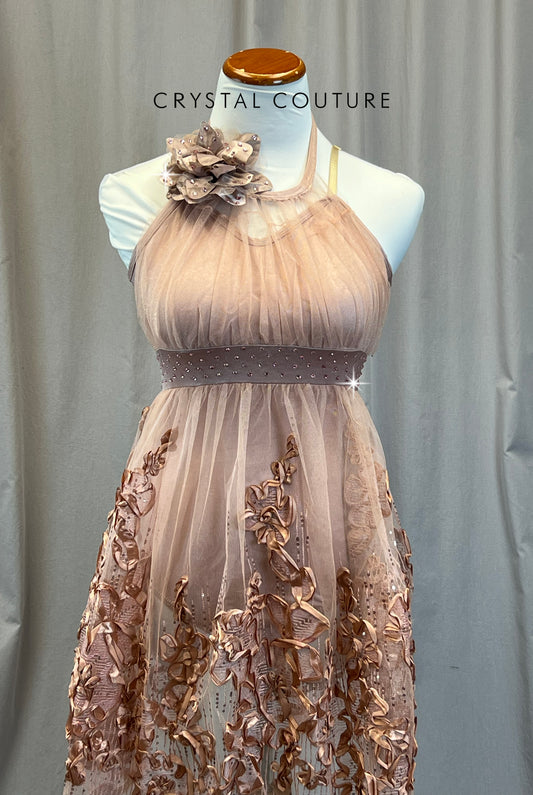 Rose/Pink Floral Tulle Dress - Rhinestones