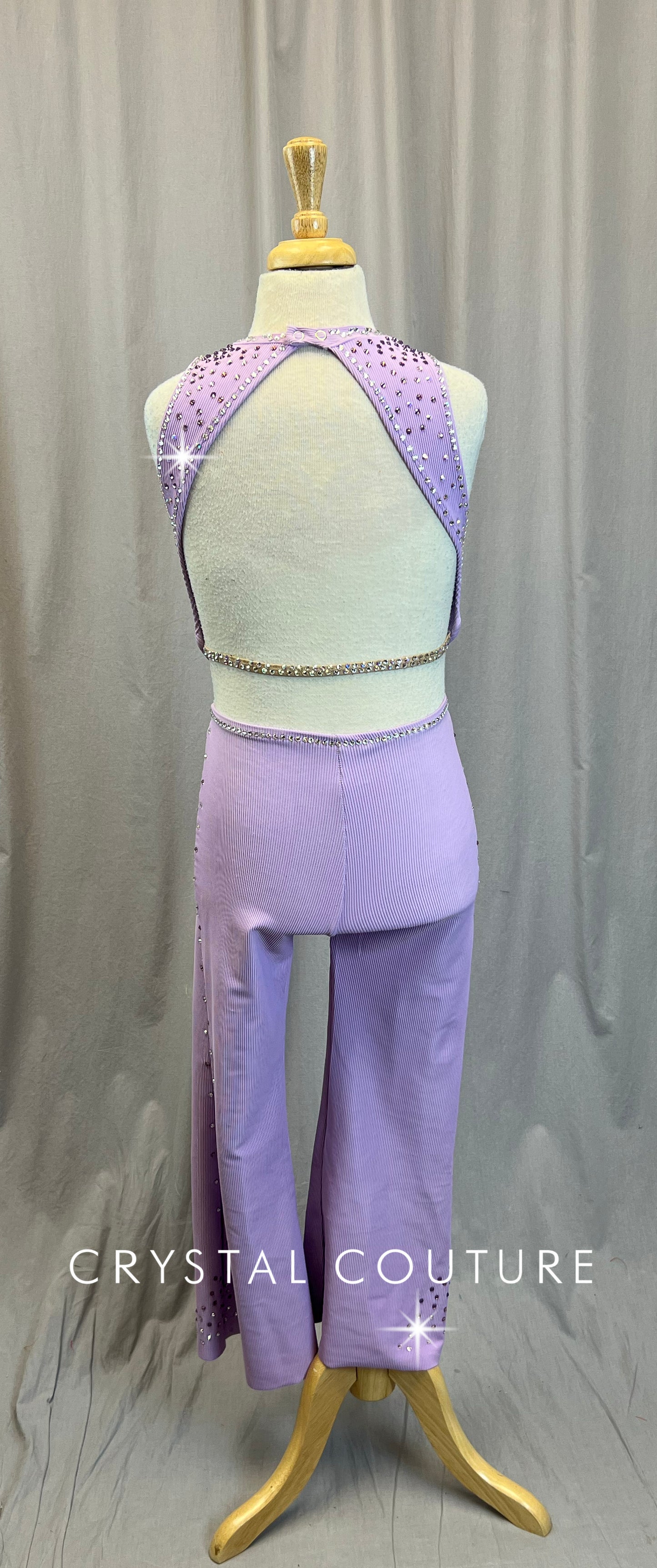 Lilac Sleeveless Unitard with Cutouts - Rhinestones