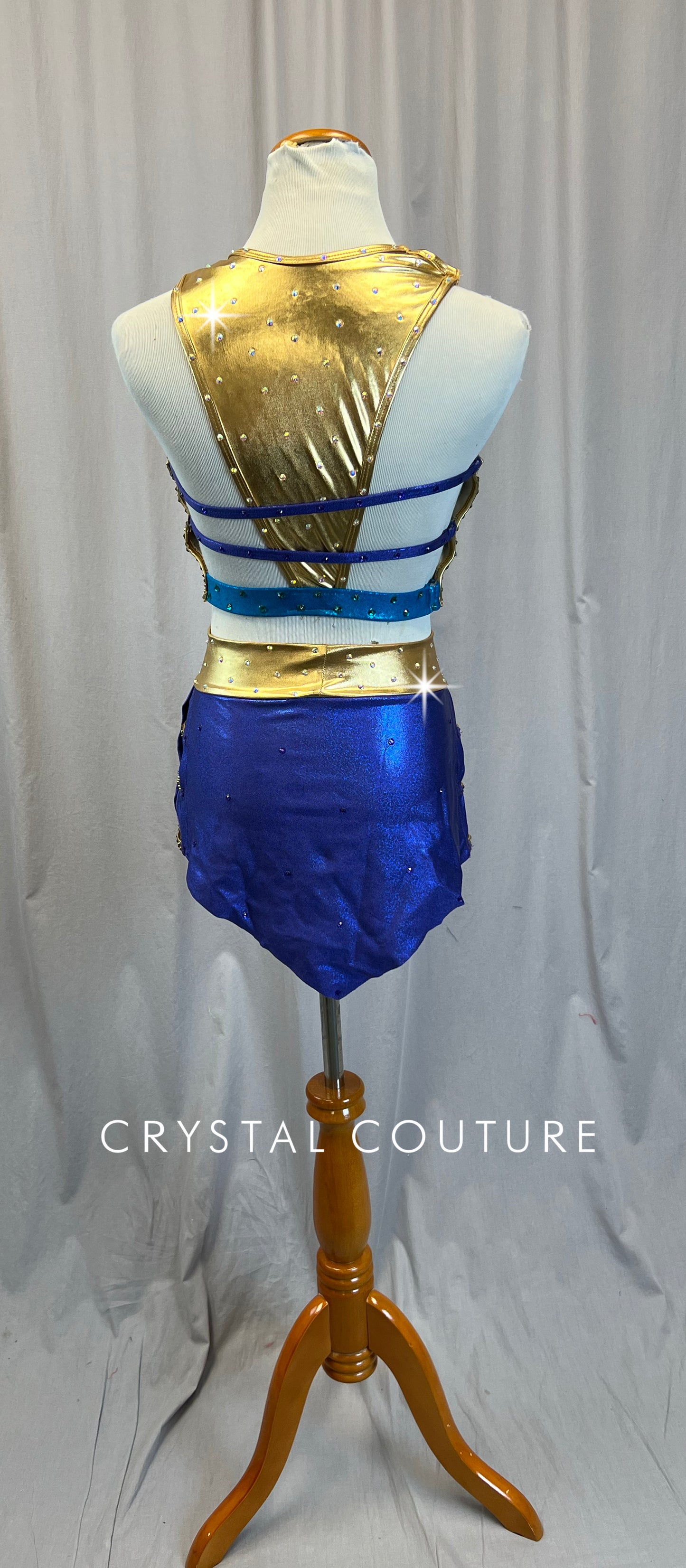 Custom Blue, Purple and Gold Crop Top and Briefs Two-Piece Set - Rhinestones