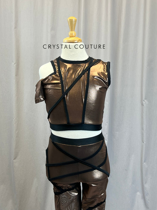 Custom Bronze Strappy Crop Top and Pants Two-Piece Set