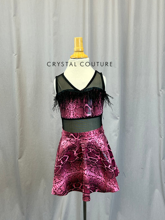 *Brand New* Custom Pink Snakeskin Print and Black Mesh Dress