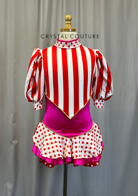 Pink,White, and Red Polka Dot and Striped Leotard