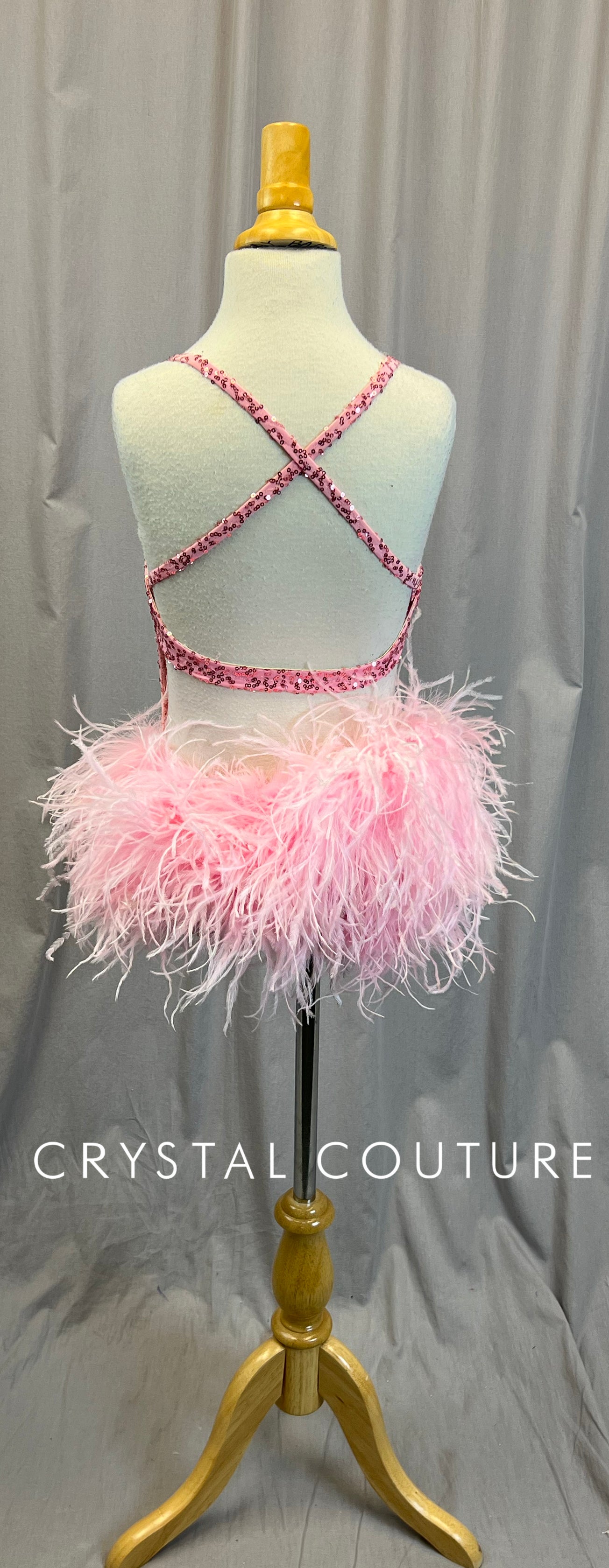 Custom Pink Sequin and Feather Asymetric Leotard