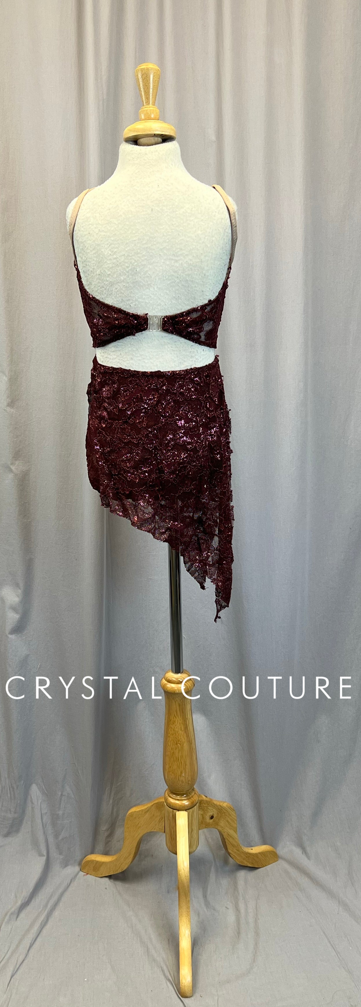 Maroon Lace Crop Top and Skirt Two-Piece Set